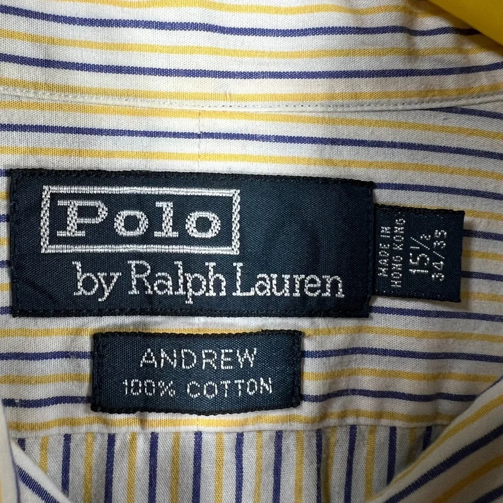 Polo Ralph Lauren Shirt Mens 15.5 34/35 Yellow Striped Long Sleeve Button Andrew